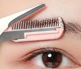 Pink Eyebrow Trimming Scissors With Built-In Comb - Stainless Steel, Precision Grooming Tool For Perfect Brows